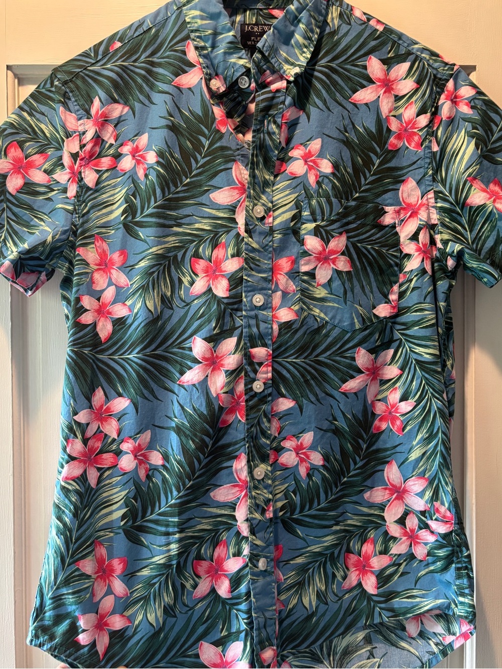 J. Crew Blue Tropical Hawaiian Floral Button-Up slim fit Shirt Small